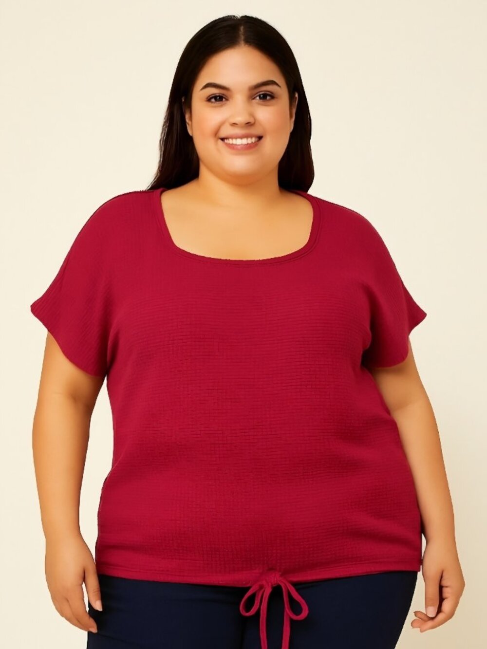 CJ Banks short sleeve red textured top